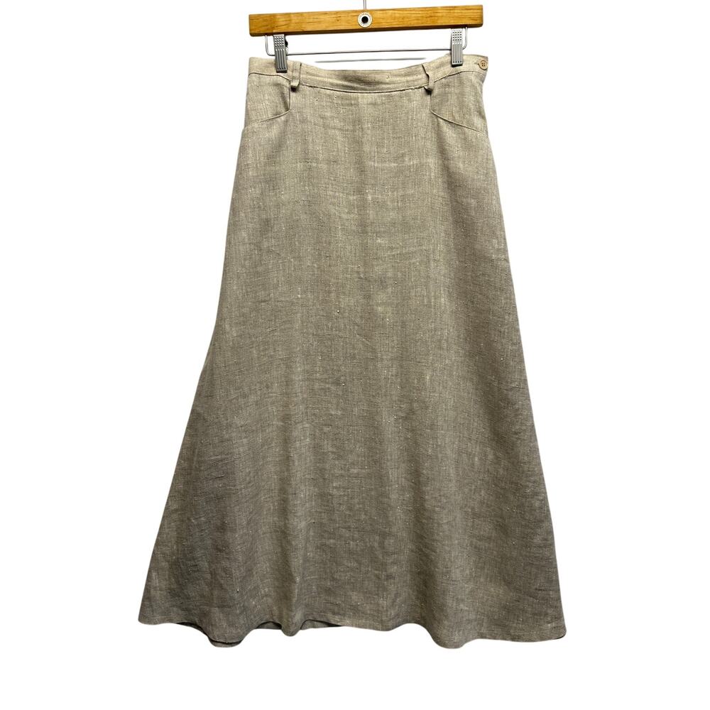 Vintage Bagatelle 100% Linen Maxi Skirt Flax Beige A-Line Minimalist Lagenlook